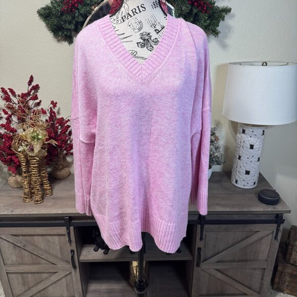 MERSEA Montauk V Neck Sweater Pink One Size Wide Sleeve Casual Wool Blend - Picture 2 of 9
